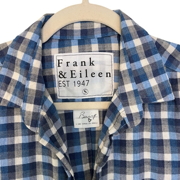 Frank & Eileen Barry Cotton Check Flannel Shirt Blue Small Casual Capsule Spring - Picture 4 of 6